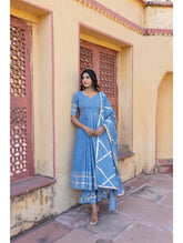 Pomcha Jaipur - BLUE BOOTI GOTTA JAAL COTTON ANARKALI SET